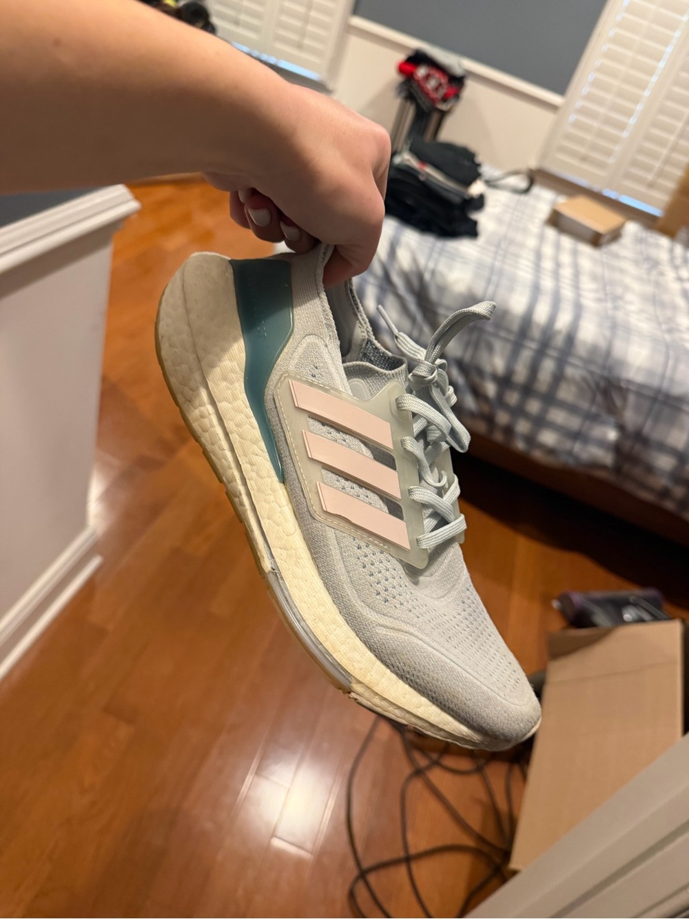 adidas Women's Light Gray and Pink Running Sneakers